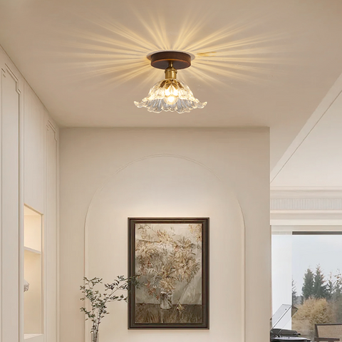 French Style Walnut Flush Mount Hallway Ceiling Light