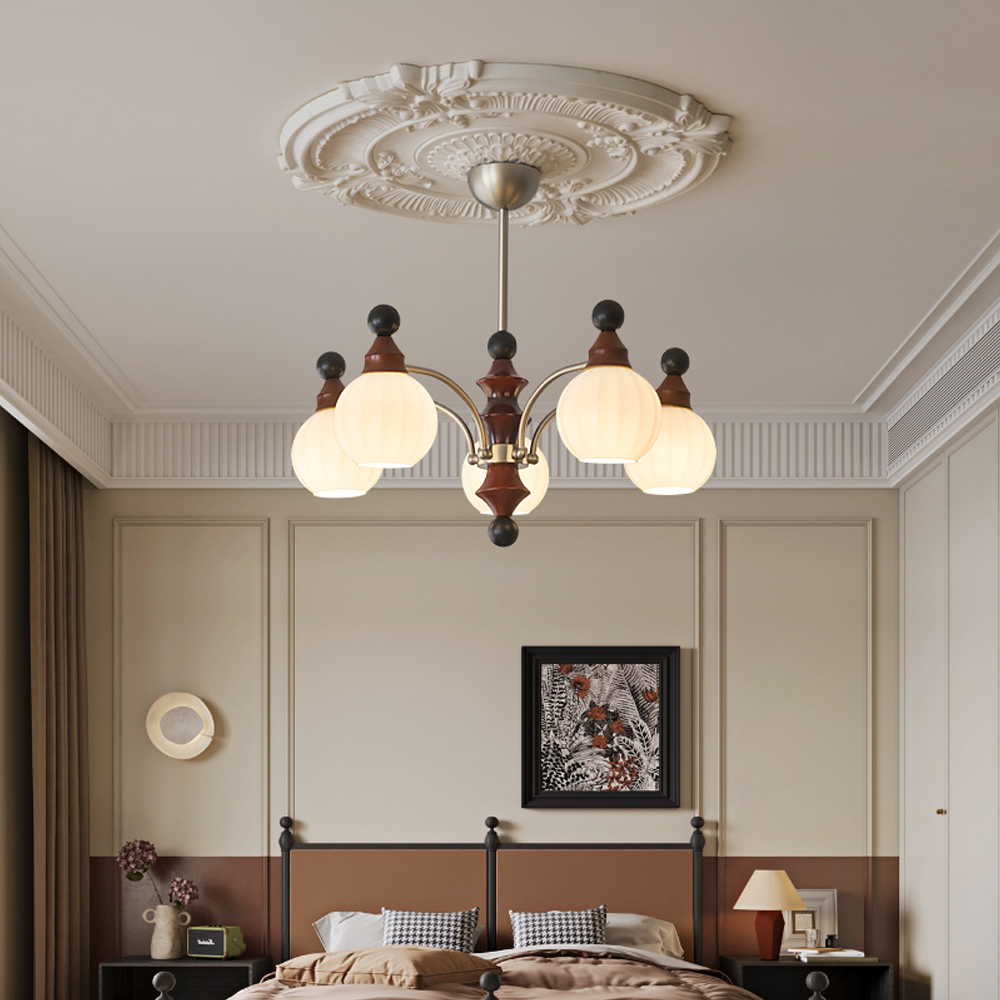 Walnut Mid-Century Chandelier