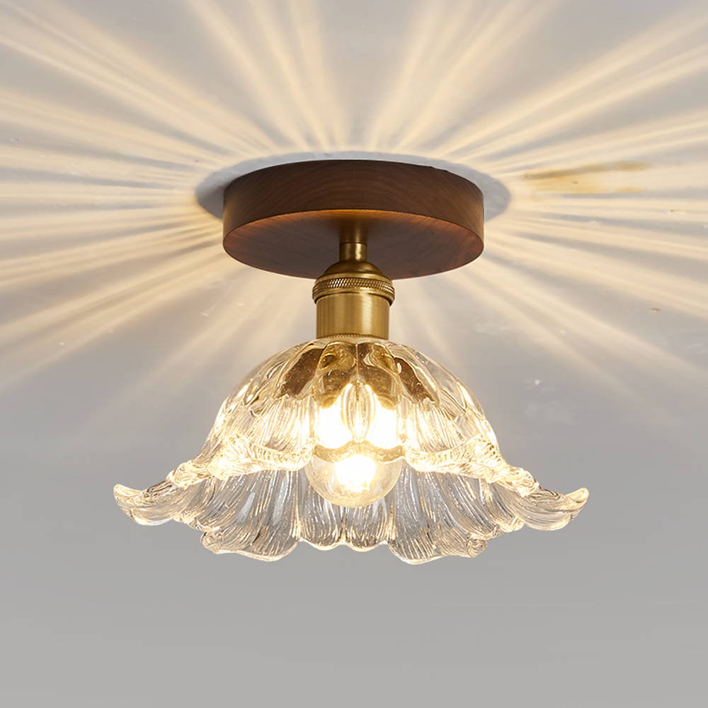 French Style Walnut Flush Mount Hallway Ceiling Light