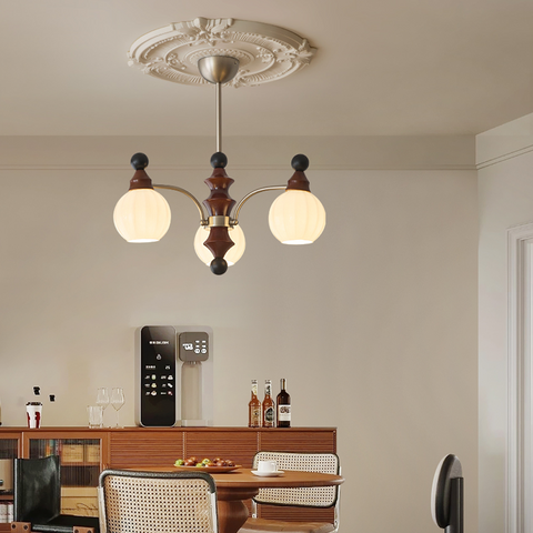 Walnut Mid-Century Chandelier